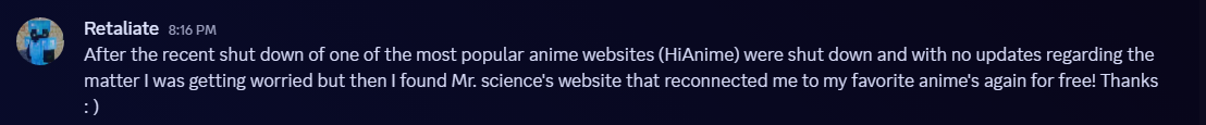 Community review screenshot praising Anime Access Hub